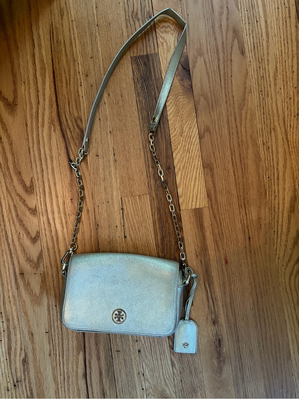 Tory Burch Metallic Gold Crossbody Bag with Chain Strap